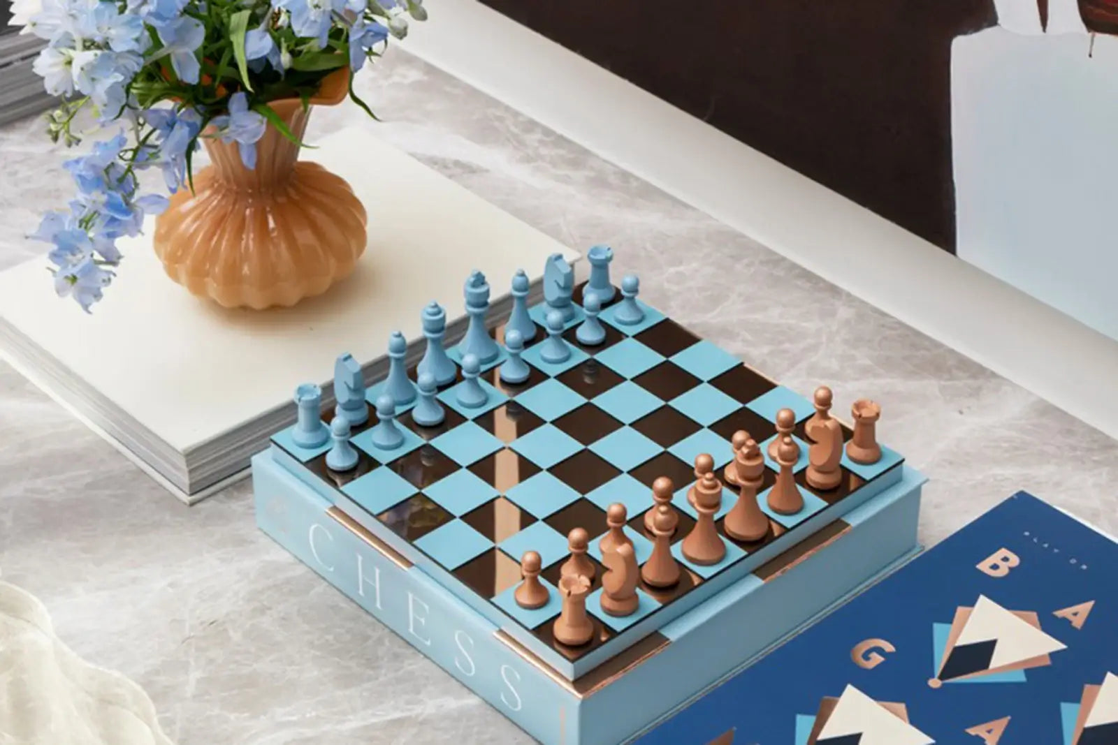 Printworks Brettspiel | Classic - Art of Chess Mirror | Kupfer, Blau
