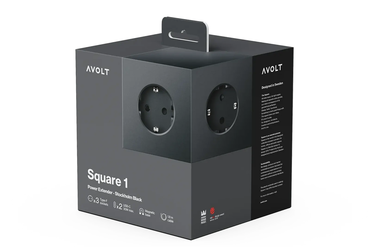 Avolt Mehrfachsteckdose Verlängerung | Square 1 | 2 x USB-C